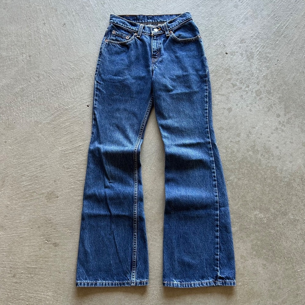 Vintage 90s Levis 519 Jeans Size 1 Jr M Blue Medium Wash Denim Flare Low Rise